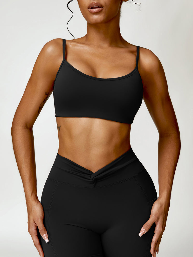 Twist Back Backless Spaghetti Strap Active Bra