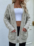 Woven Right Cable-Knit Open Front Cardigan with Front Pockets