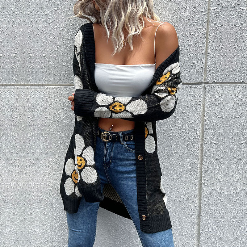 Perfee Floral Button Down Longline Cardigan