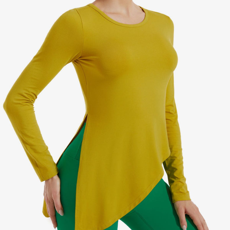 Asymmetrical Round Neck Long Sleeve Sports Top