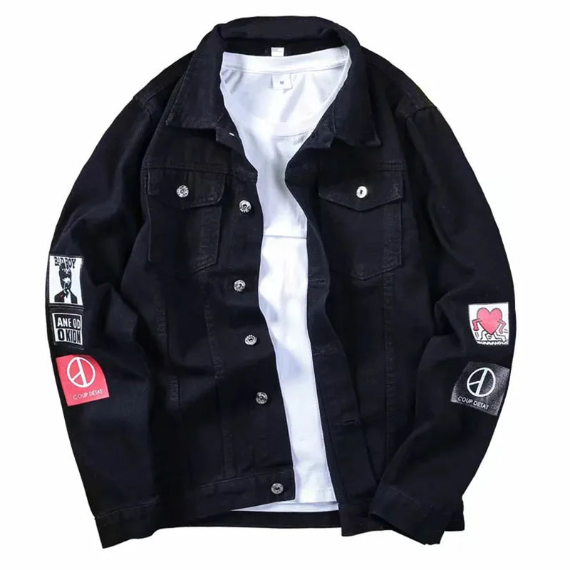 Men's Korean Style Denim Jacket W/ Patch Details