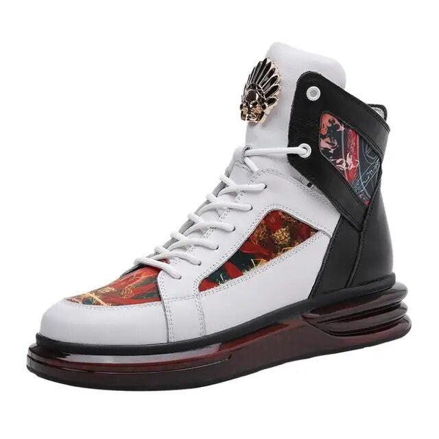JHG Men's Genuine Leather High Top Sneakers