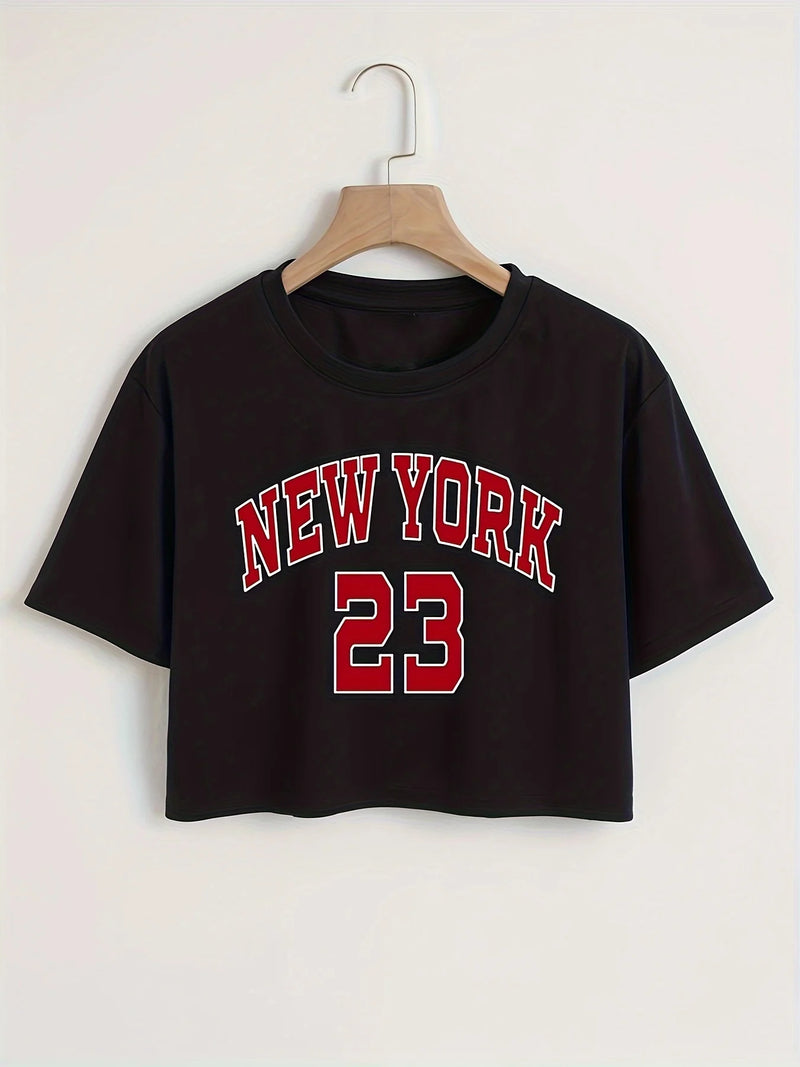 New York Letter Print Crop T-shirt