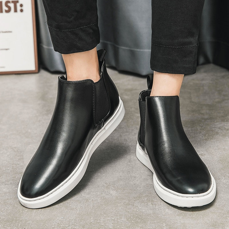 Men's Flat Sole Faux Leather Chelsea Boots