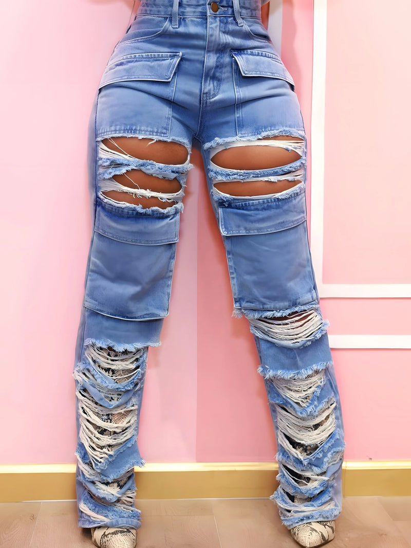Women's Straight Leg Baggy Ripped Jeans