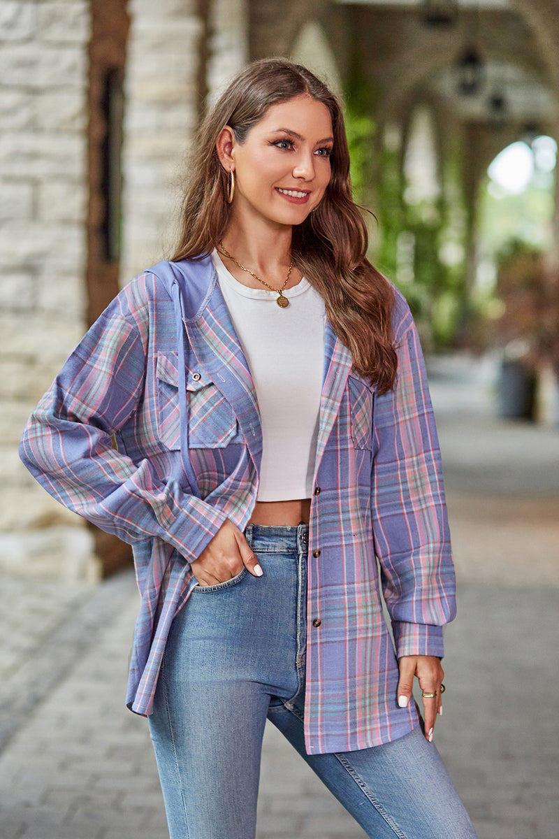 Mandy Plaid Long Sleeve Hooded Jacket