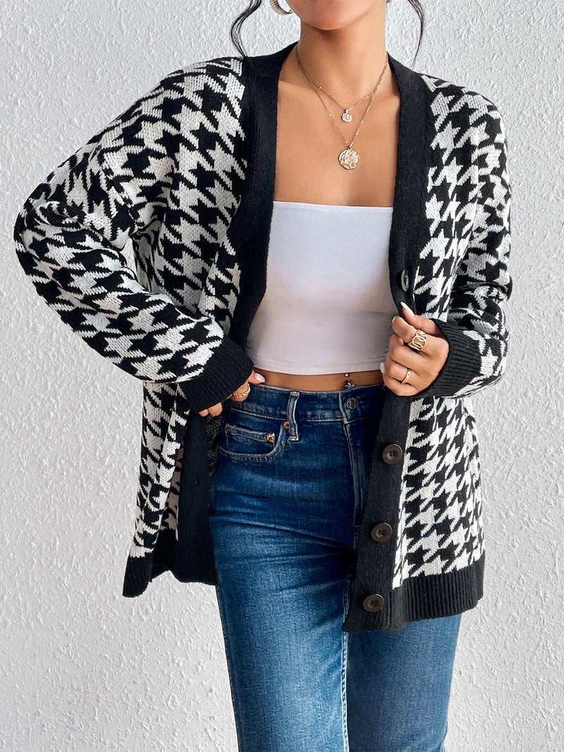 Houndstooth Button Down Cardigan