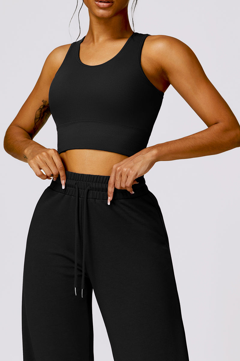 Round Neck Wide Strap Cropped Active Tank