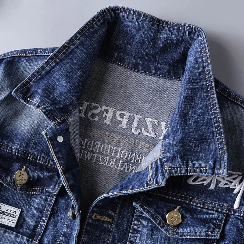 Men's Streetwear Stand-Up Collar Denim Jacket