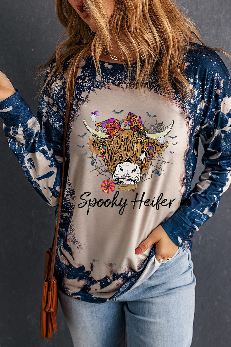 Camiseta con estampado SPOOKY HEIFER y manga larga con cuello redondo