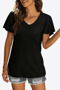 V-Neck Flutter Sleeve Tee Shirt