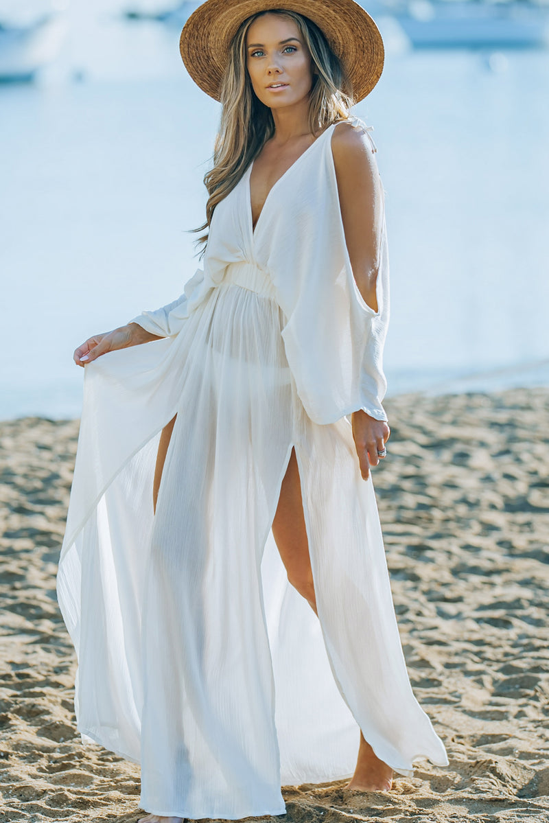 Cold-Shoulder Split Surplice Maxi Dress