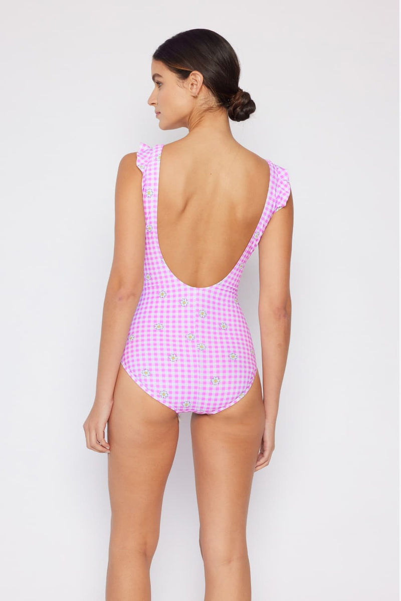 Marina West Swim Traje de baño de una pieza de tamaño completo con volantes y flotador sintético en rosa clavel