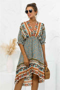 Printed Bohemian V Neck Dress