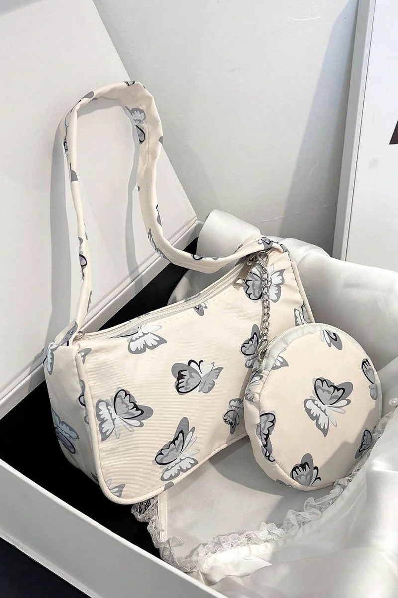 Bolso de hombro con estampado de mariposas y monedero