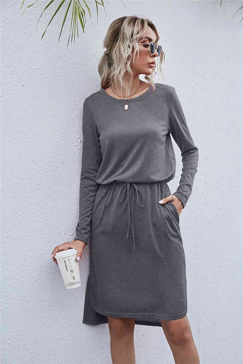 Round Neck Side Slit Dress