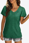 V-Neck Flutter Sleeve Tee Shirt