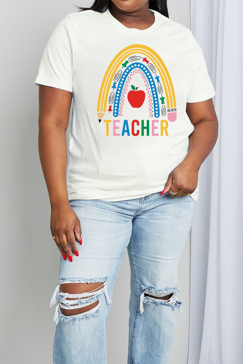 Simply Love Full Size TEACHER Rainbow Graphic Cotton Tee