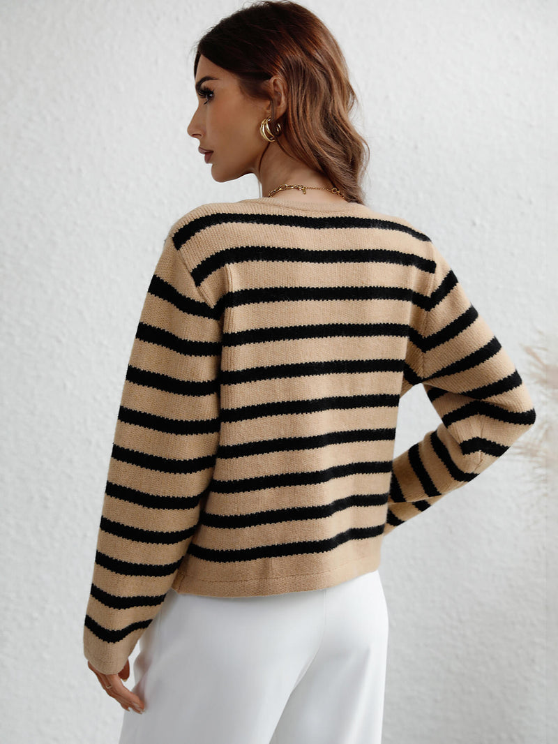 Woven Right Striped Button Front Cardigan