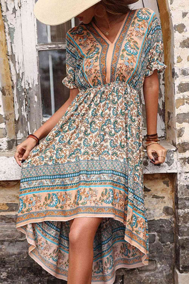 Vestido bohemio alto-bajo con espalda abierta