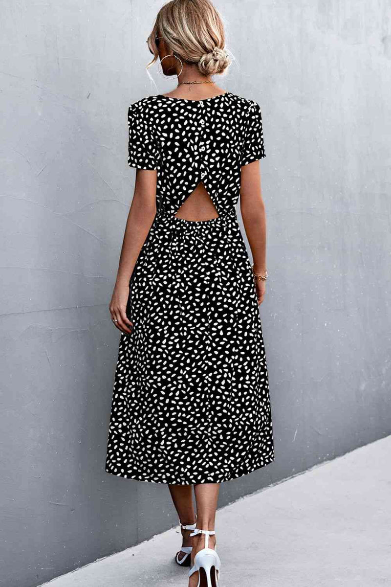 Printed Slit Cutout Midi Dress (Belt Not Included)