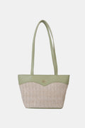 Two-Tone Straw PU Tote Bag