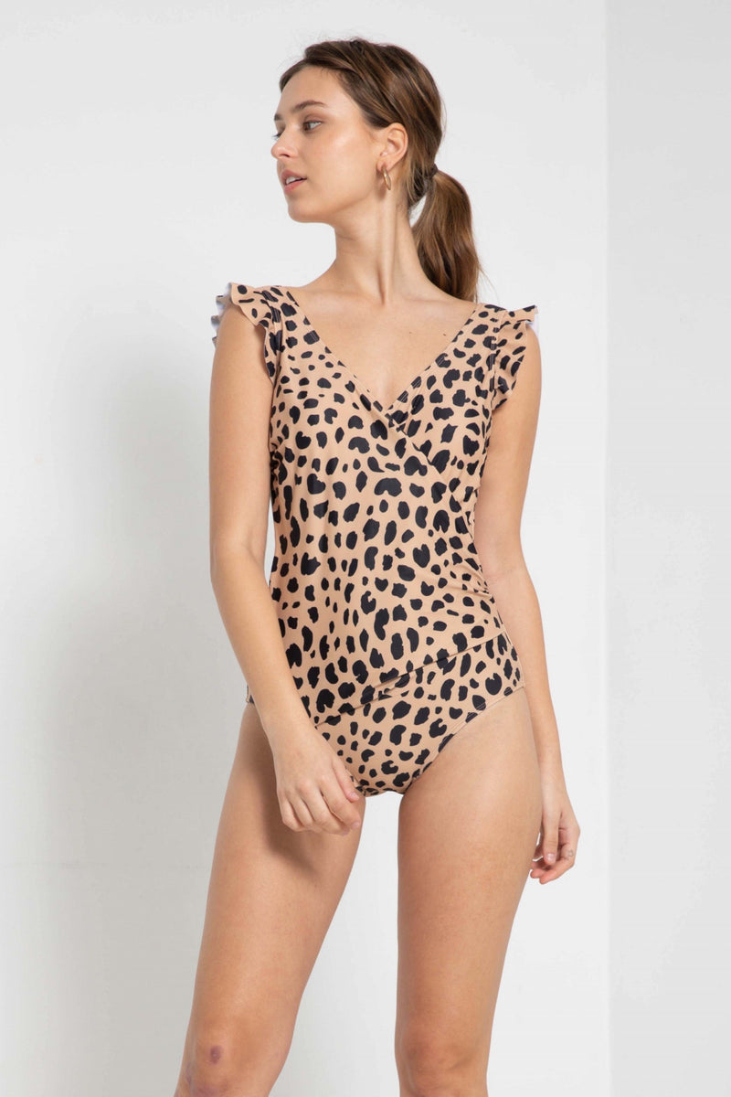 Marina West Swim Traje de baño de una sola pieza con volantes y flotador de tamaño completo en leopardo