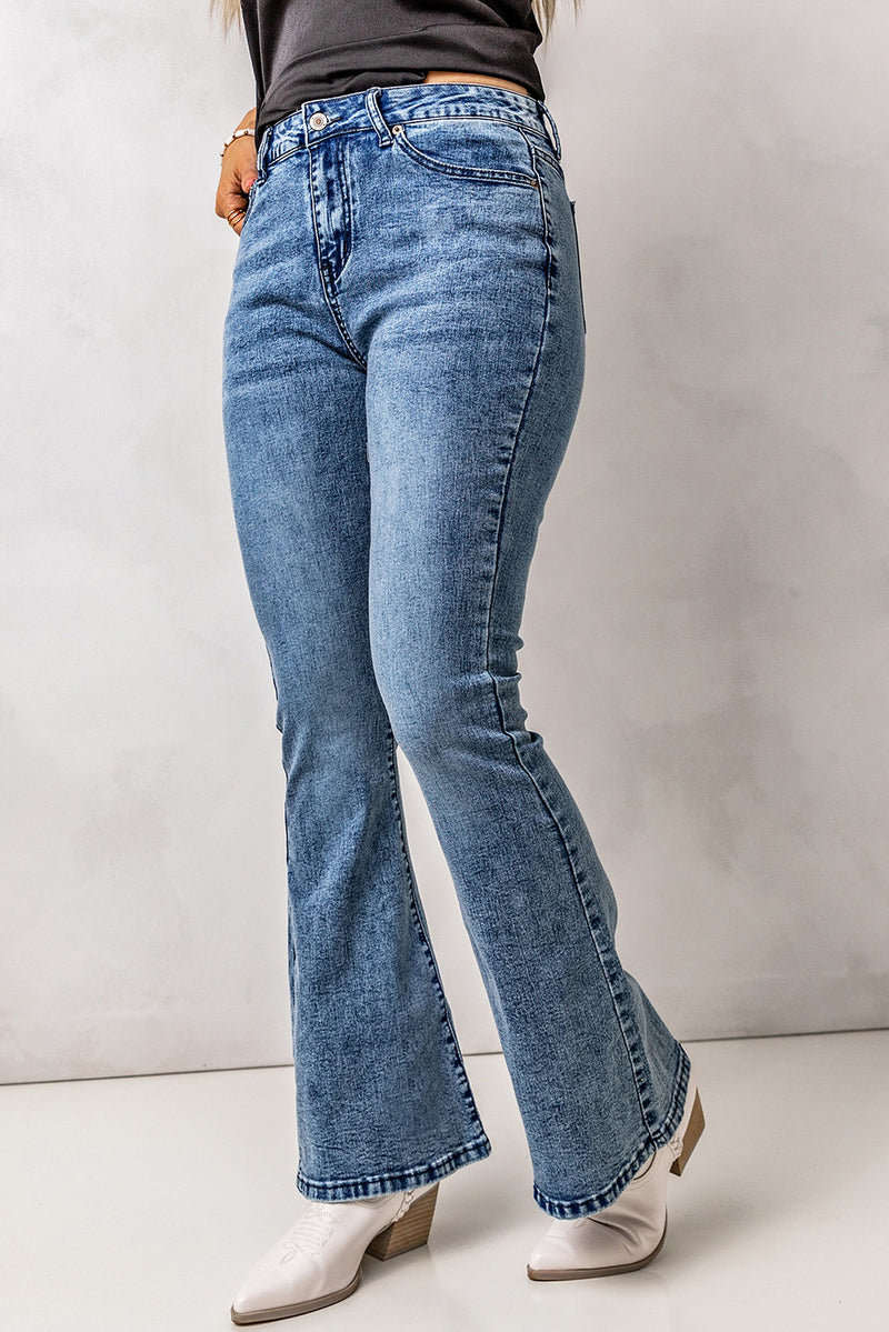 Vintage Wash Flare Jeans with Pockets