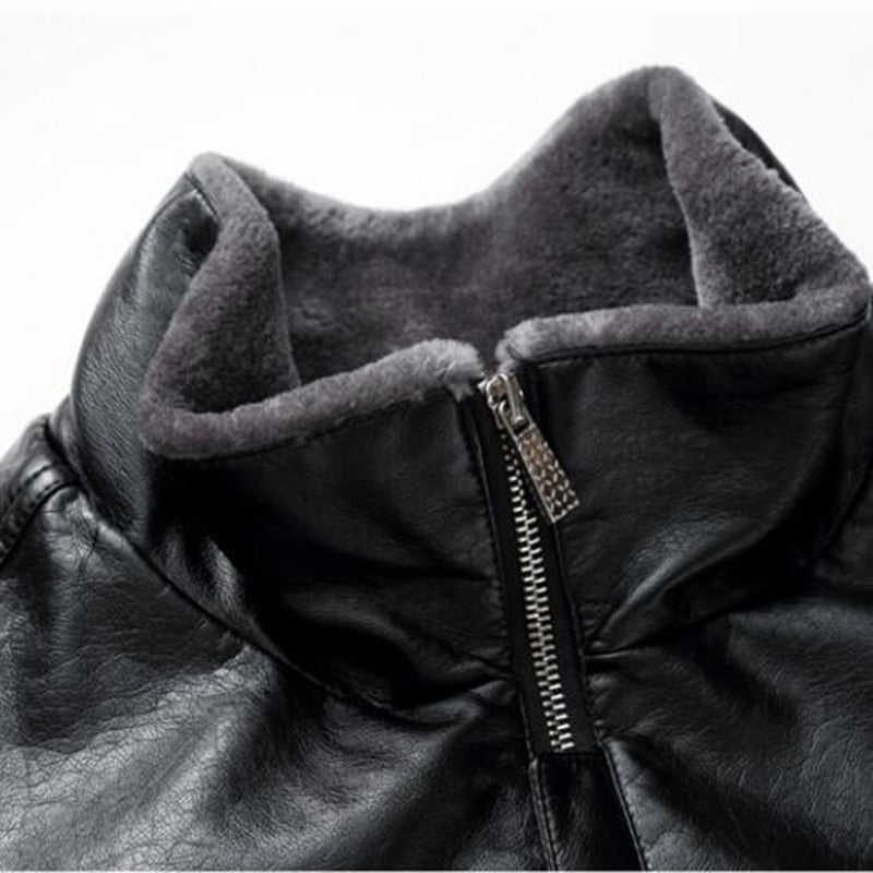 Men's Faux Leather Slim Fit Fleece Interior Jacket