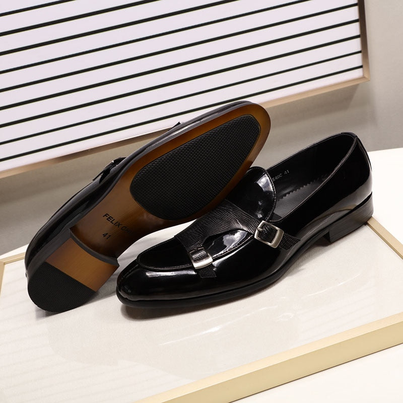 FC Men's Patent Leather Buckle Detail Wedding Loafers
