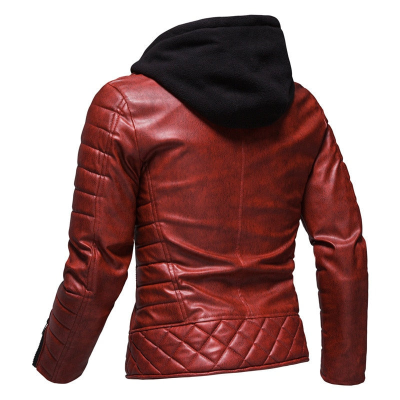 AYBER Men's Fashionista PU Faux Leather Hooded Jacket