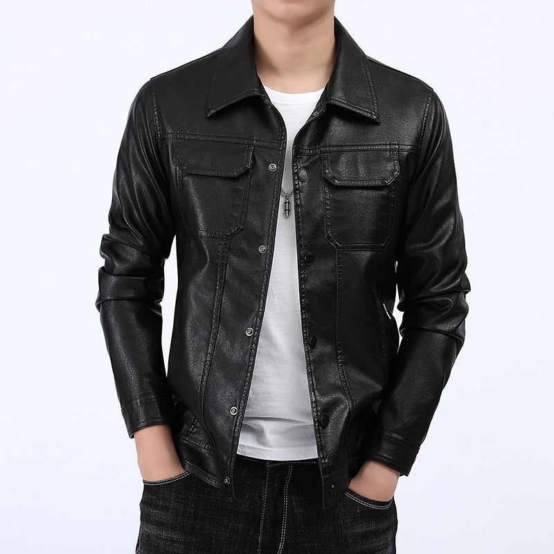 SCH Men's Fall/Winter PU Leather Collar Jacket