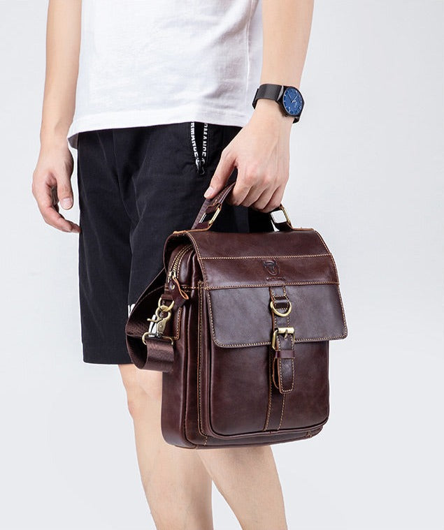 BULLCAPTAIN Men's Leather Business Messenger Bag