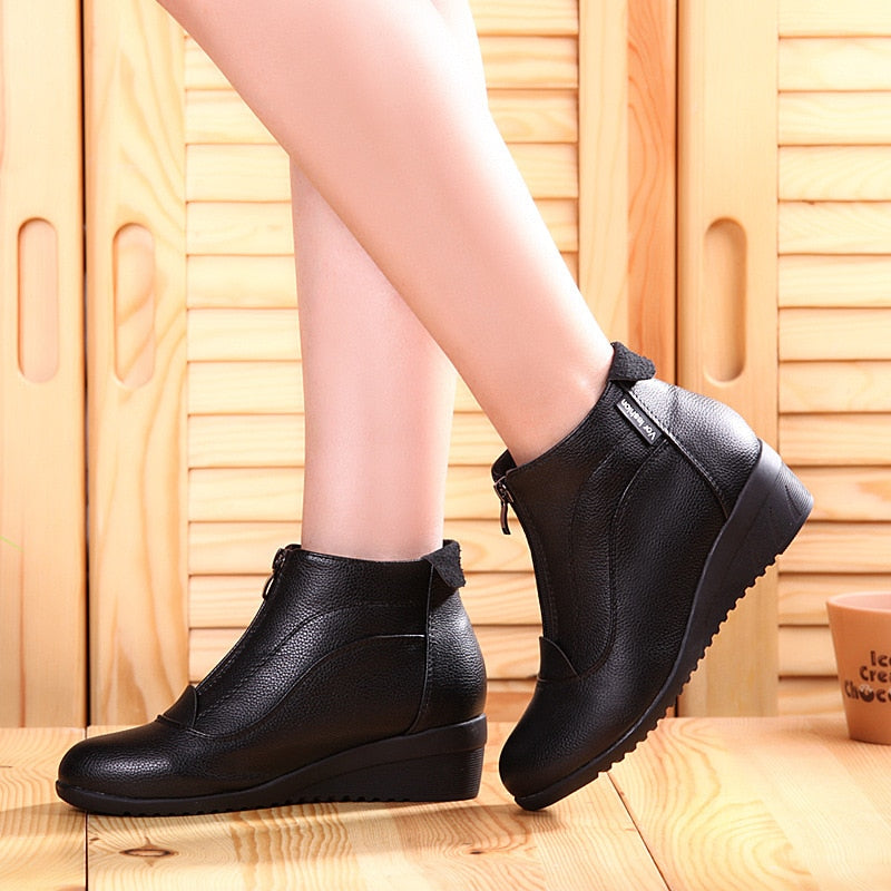 Women's Winter Zip Up Wedges Boots