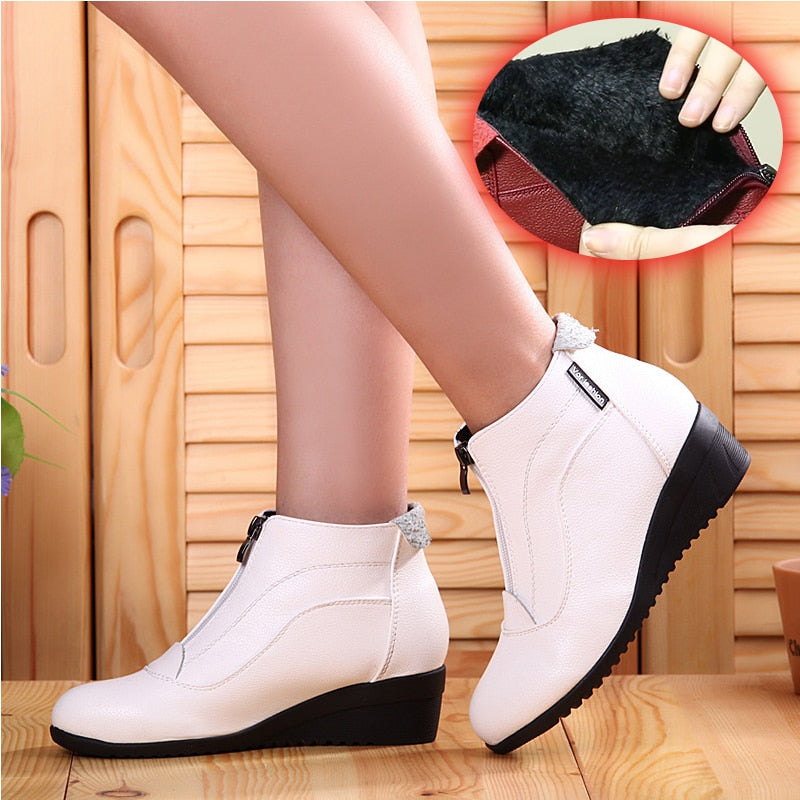 Women's Winter Zip Up Wedges Boots