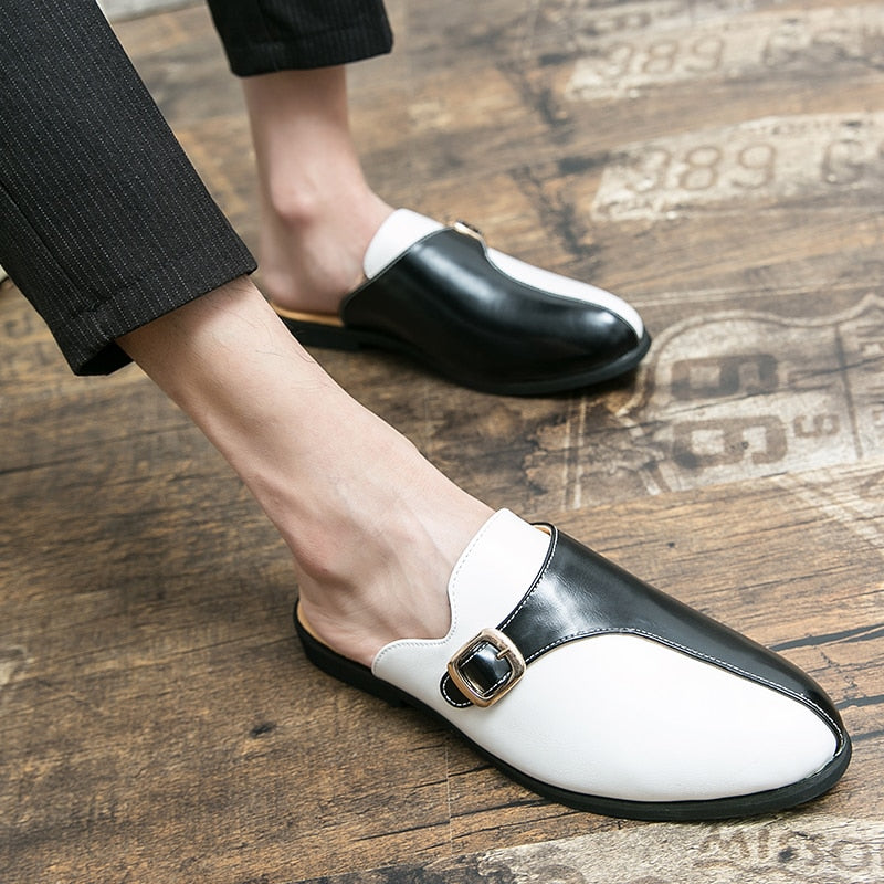 Men's Faux Leather Double Colored Backless Loafers