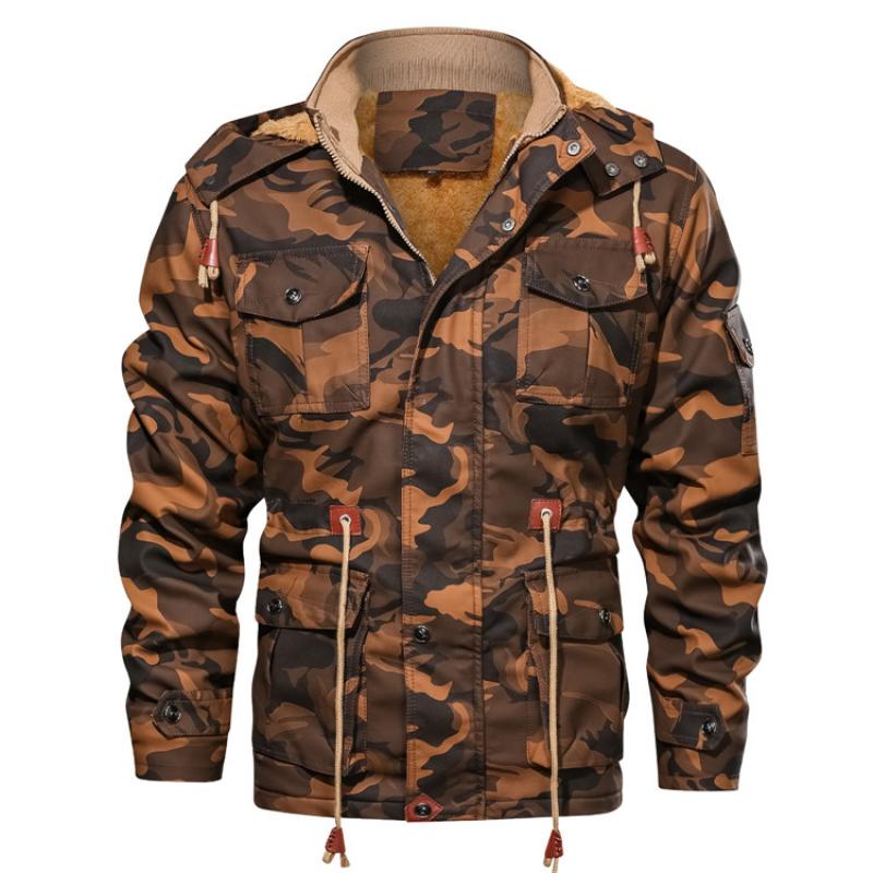 Men's Faux Leather Fleece Camouflage Jacket