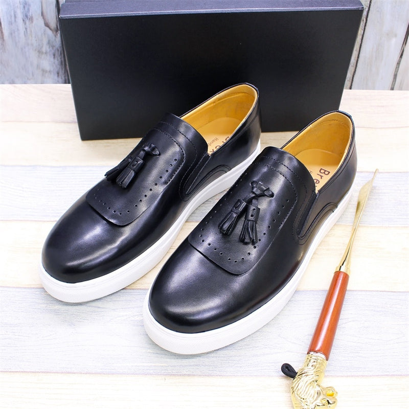BREX Men's Leather Casual Tassel Boat Shoes