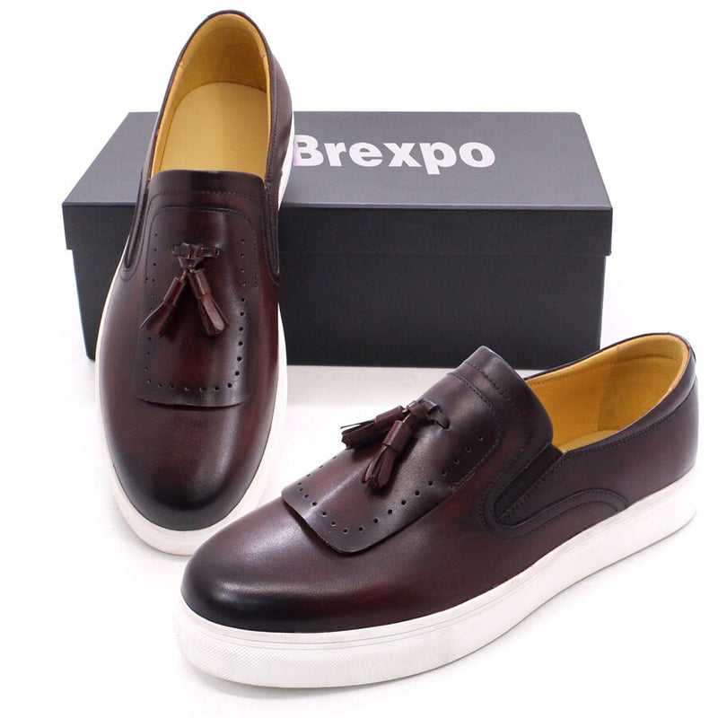 BREX Men's Leather Casual Tassel Boat Shoes