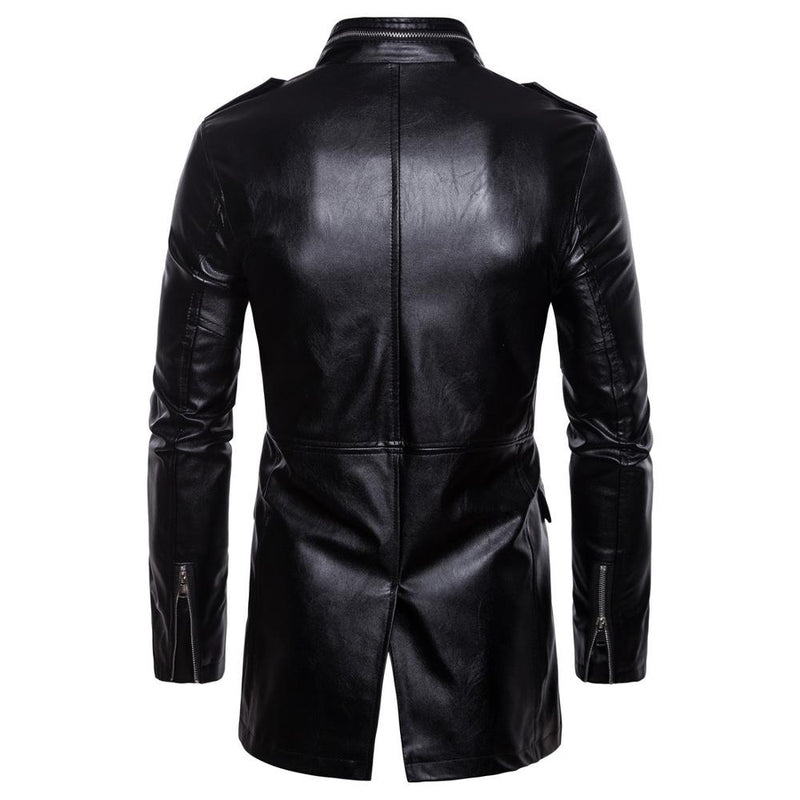 Men's High Quality Windbreaker Faux Leather Overcoat