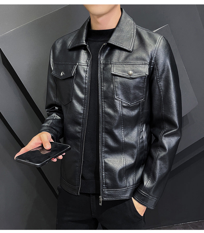 COUR Men's Fall/Winter Collar Faux Leather Jacket