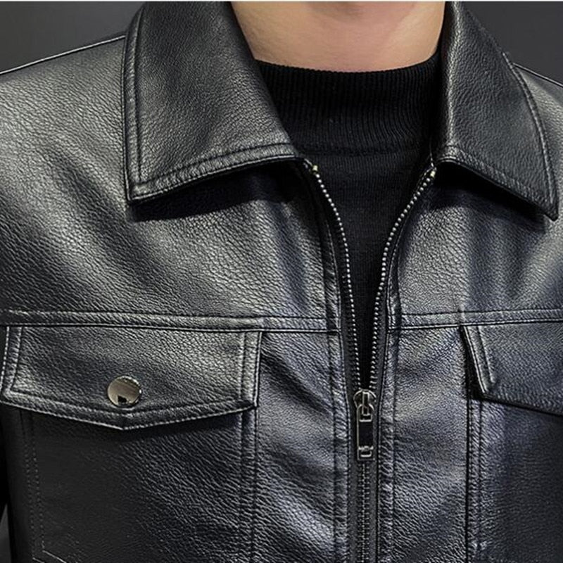 COUR Men's Fall/Winter Collar Faux Leather Jacket