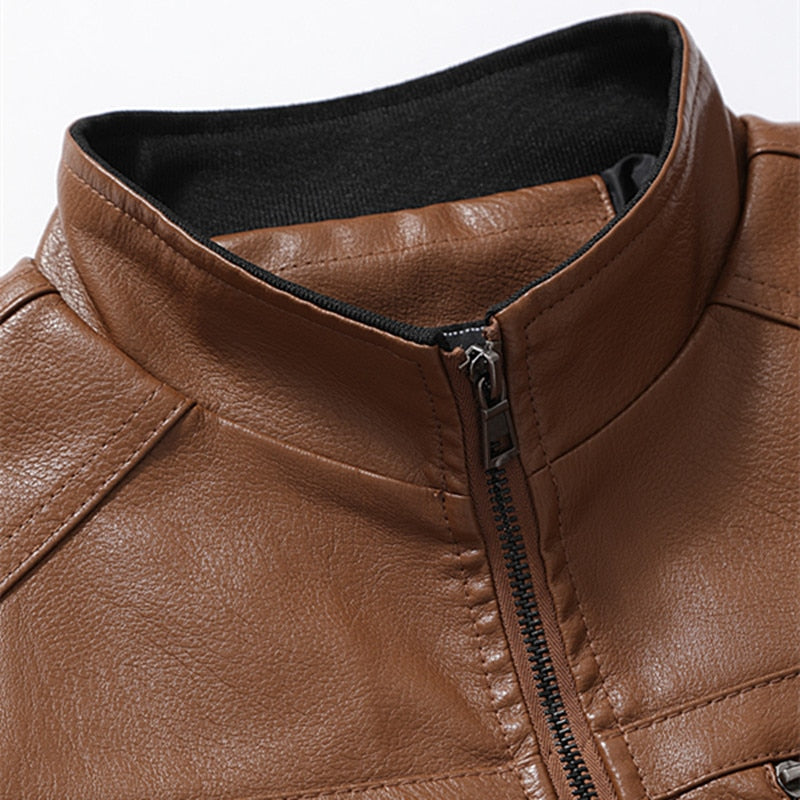 Men's Fashionista Slim Stand-Up Collar Faux Leather Jacket