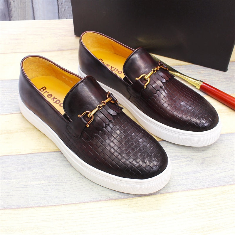 BREX Men's Genuine Leather Flat Boat Shoes