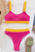 Conjunto de bikini con cuello redondo y bloques de color