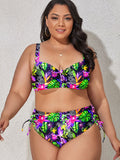 Conjunto de bikini con detalle de cordón estampado de talla grande