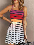 Smocked Sleeveless Striped Mini Dress