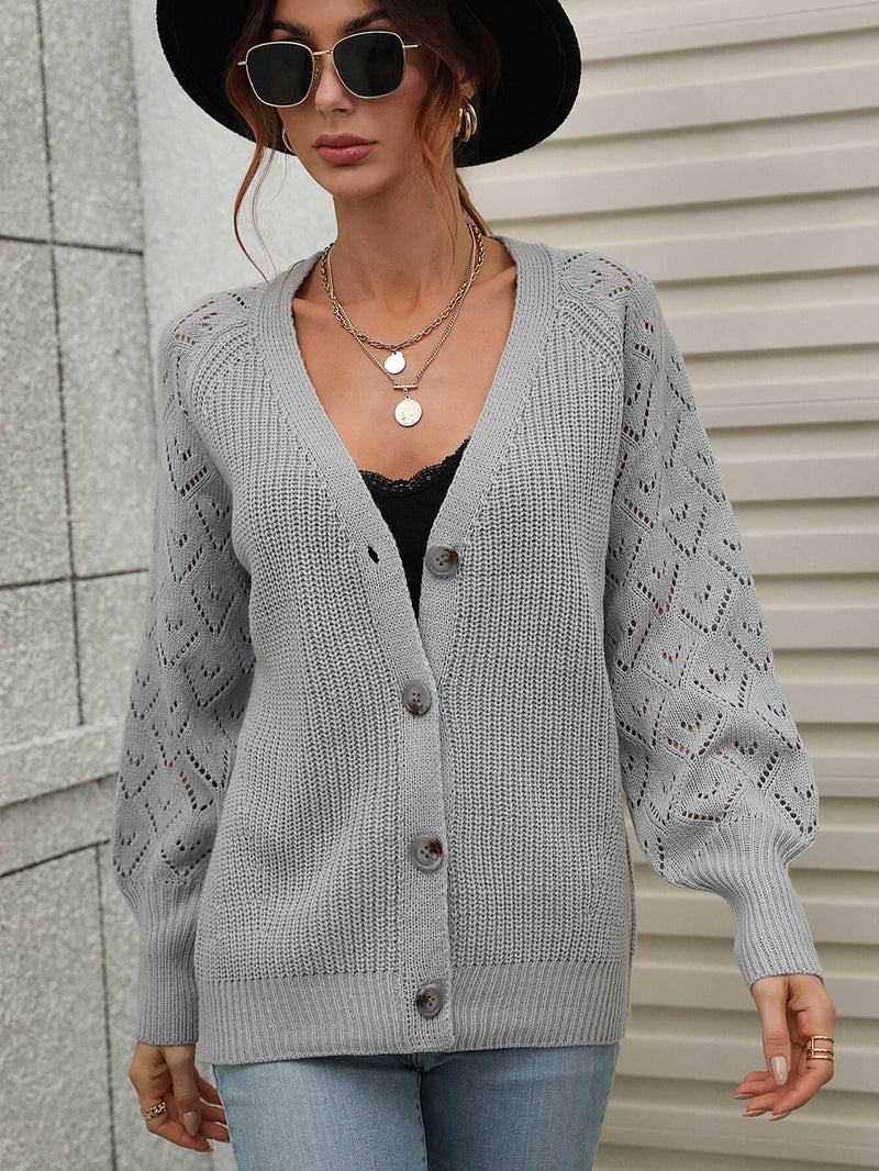 Double Take Rib-Knit Plunge Raglan Sleeve Cardigan