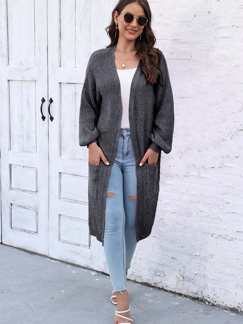 Open Front Longline Cardigan with Pockets