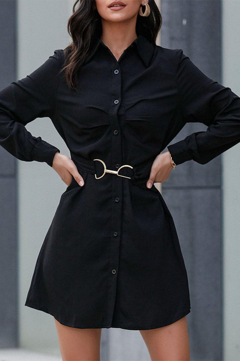 Belted Mini Shirt Dress - AM APPAREL